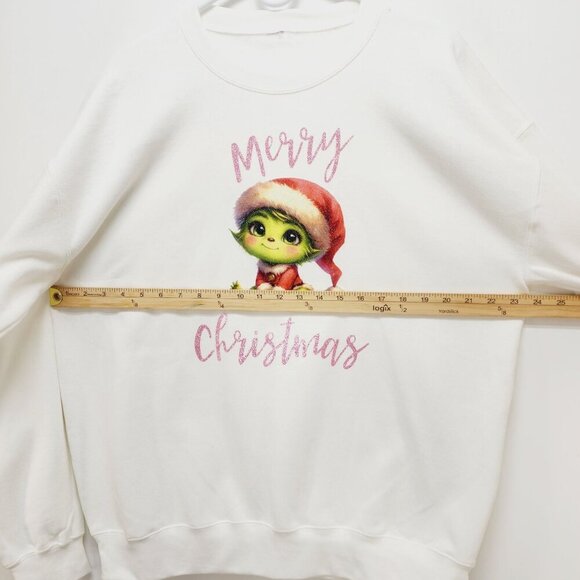 Merry Christmas Unisex with baby grinch White ugly Sweatshirt Size L New - Picture 5 of 8